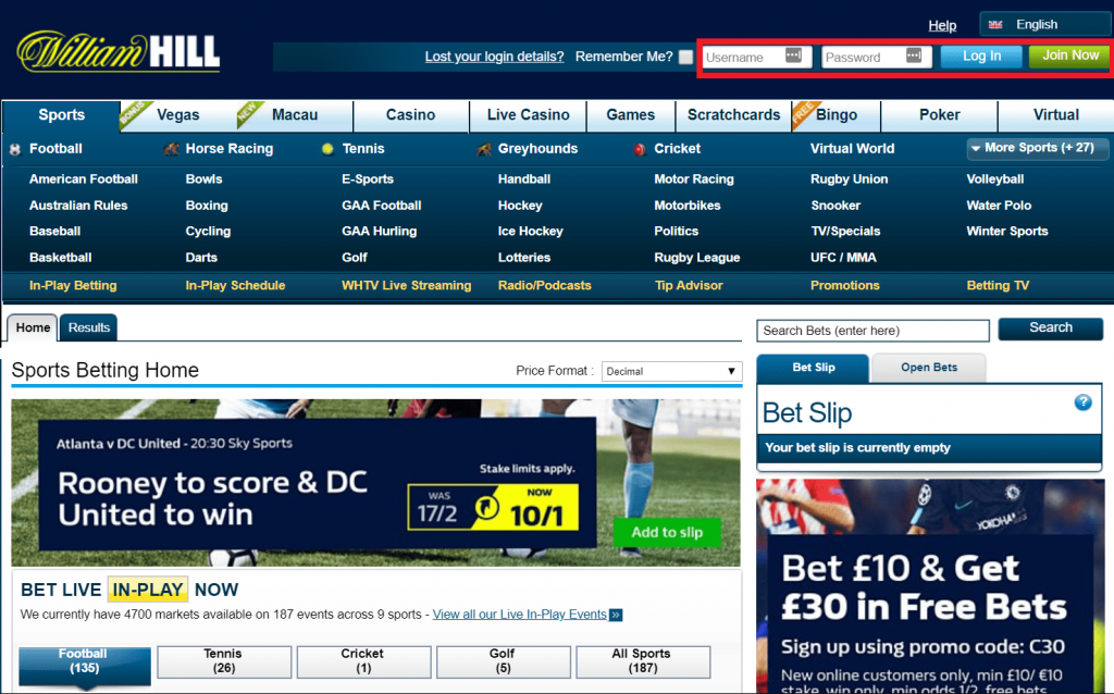 william hill forgot account number
